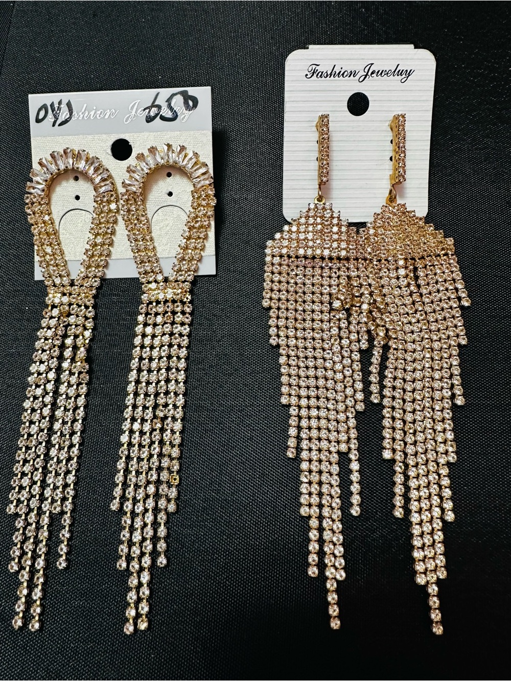 Fashion Jewelry Gold-Tone Crystal Fringe Drop Earrings